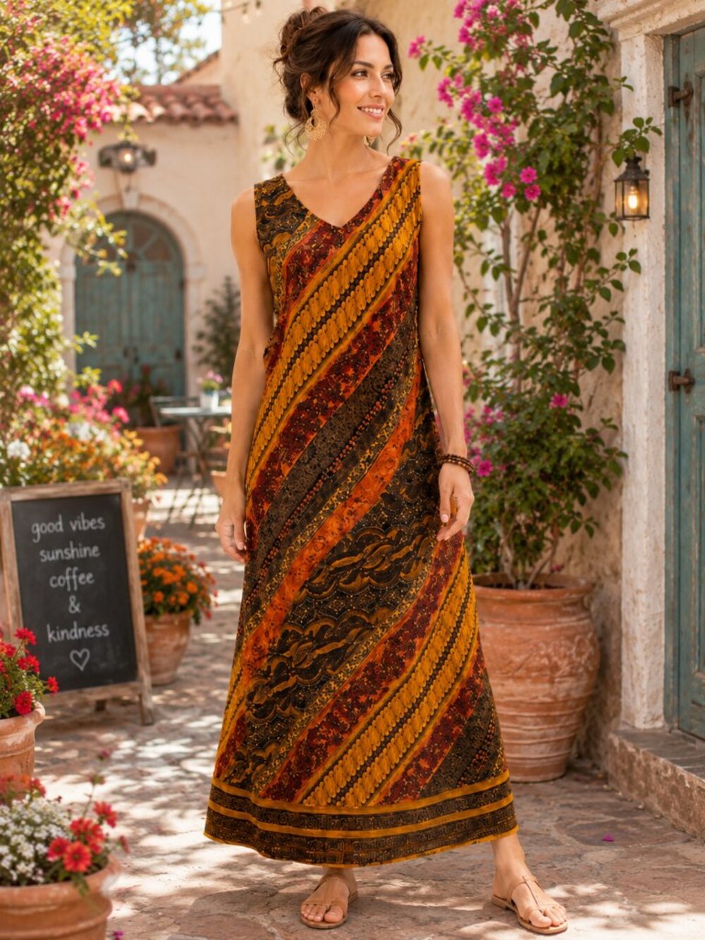 Rabbit Rabbit Rabbit Designs Abstract Maxi Dress Rayon Boho Petite 6P